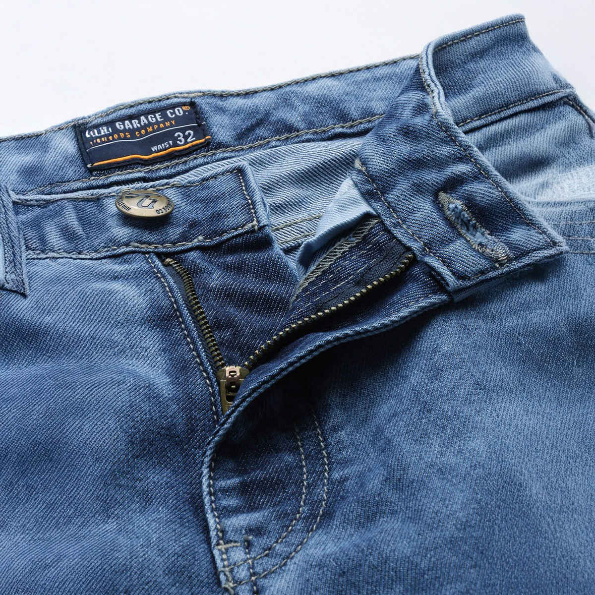 The Indian Garage Co Men's G-131 Dad Fit Solid Casual Jeans | Light Blue | 30