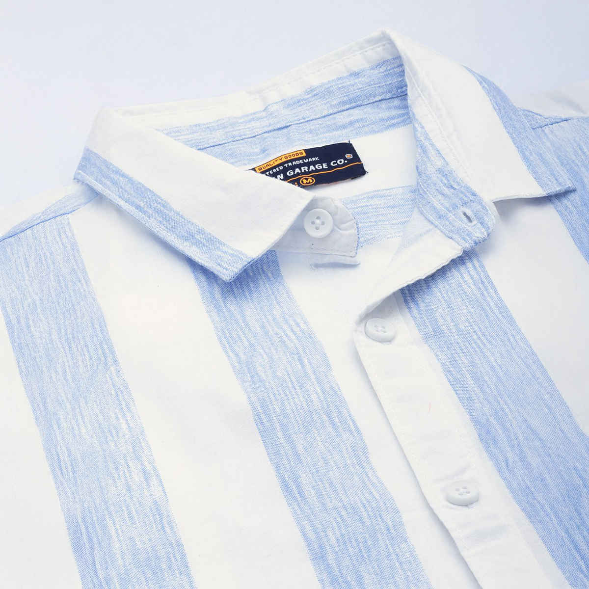 The Indian Garage Co Men's Regular Fit Striped Casual | Blue | S