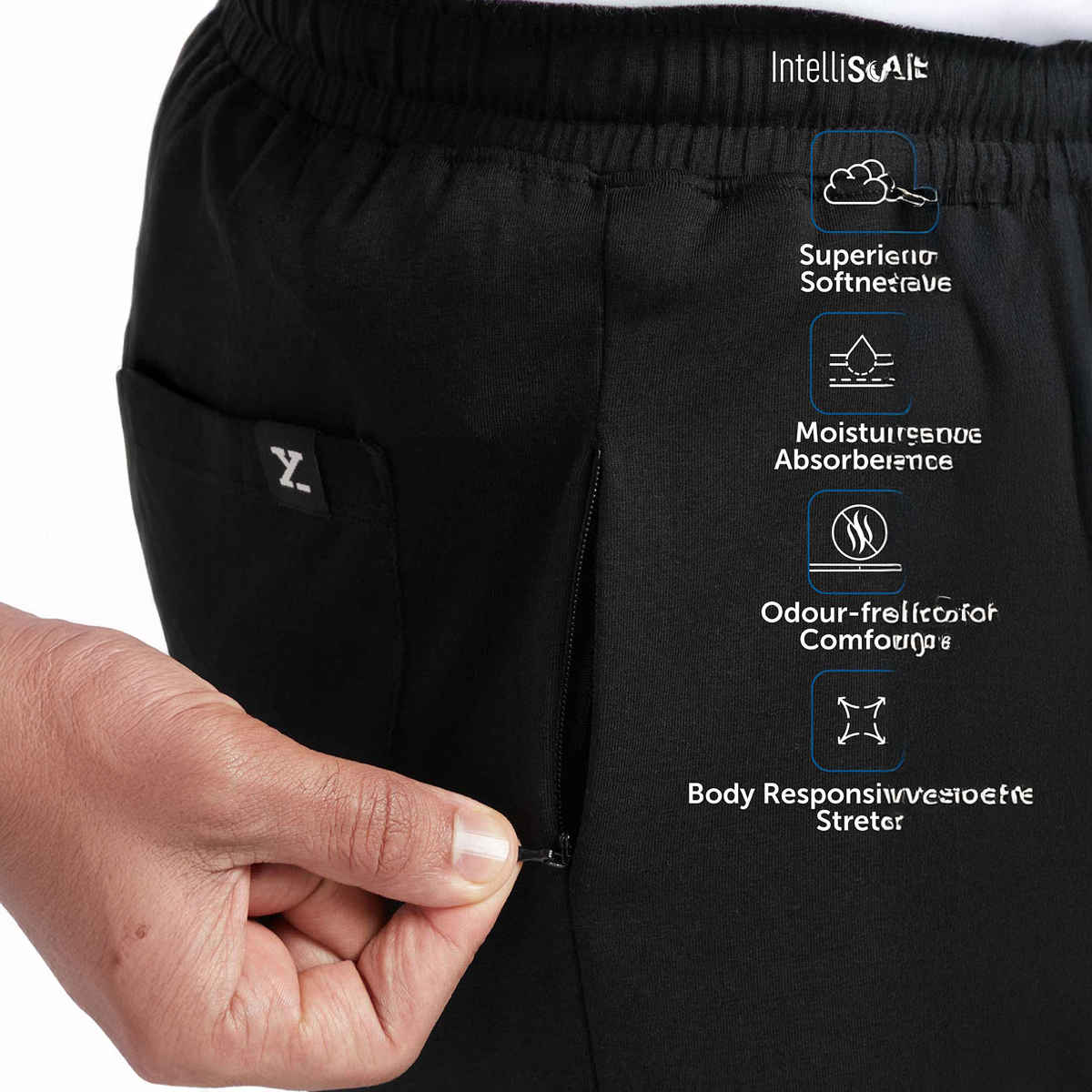 XYXX Ace IntelliSoft Cotton Modal Solid Loungewear Relaxed Fit | 2 Zipper Side pockets | Black- XL