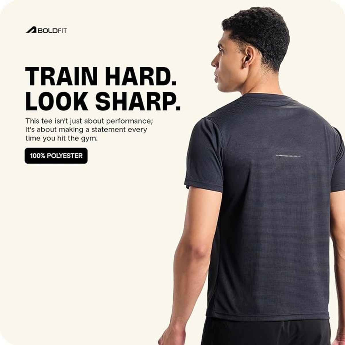 Boldfit Men's Sports T-shirt Quick Dry Fit Regular Gym Casual Active Running | Black - M