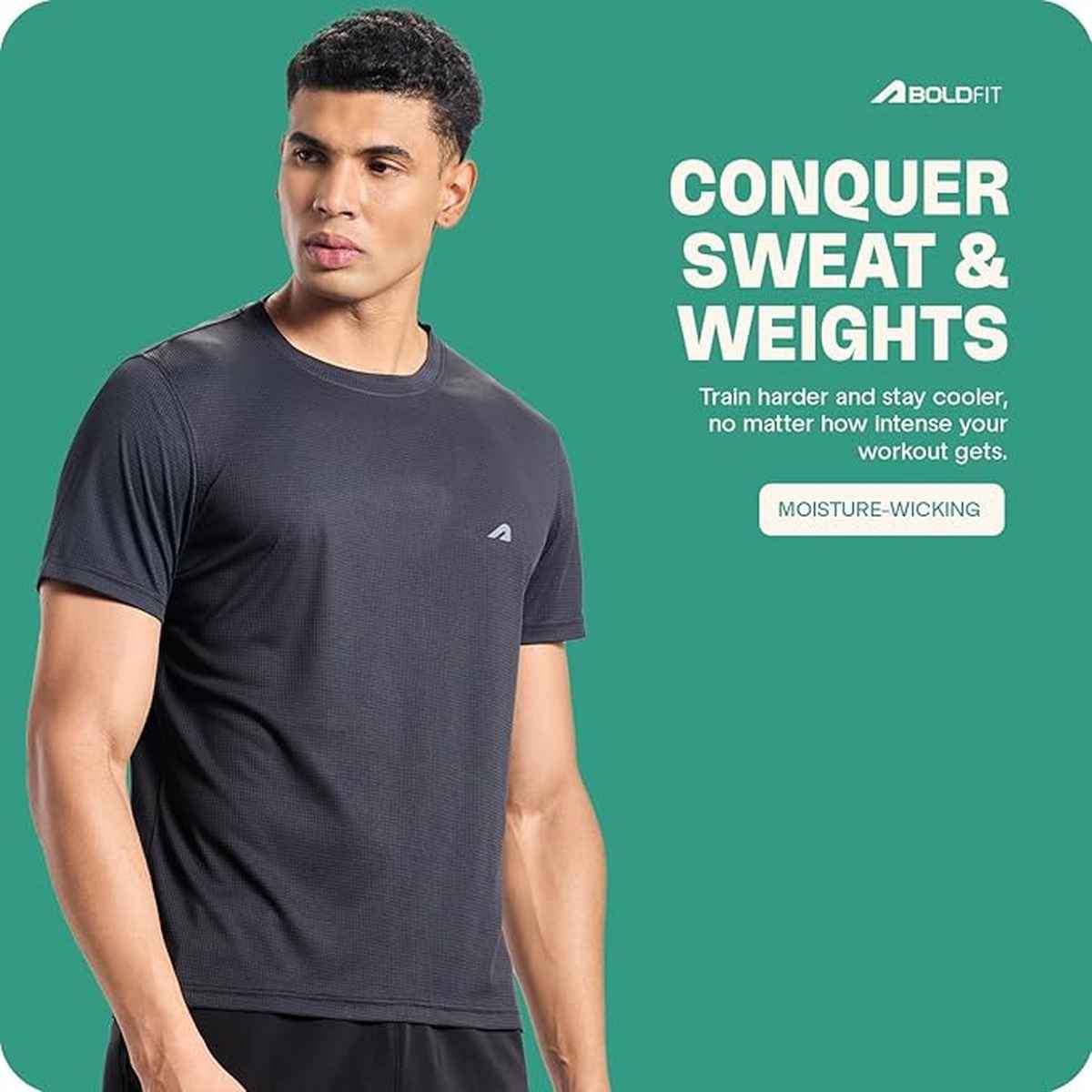 Boldfit Men's Sports T-shirt Quick Dry Fit Regular Gym Casual Active Running | Black - M