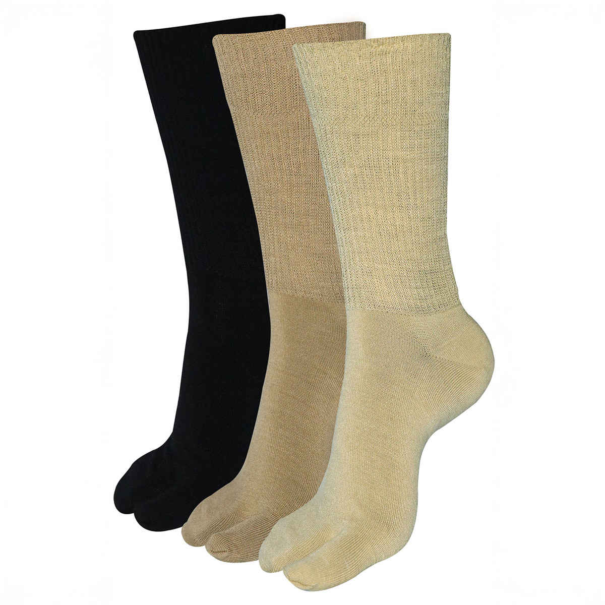 SocksXpress by Balenzia Women's Plain Wollen Toe Socks | Black-Skin-Fawn