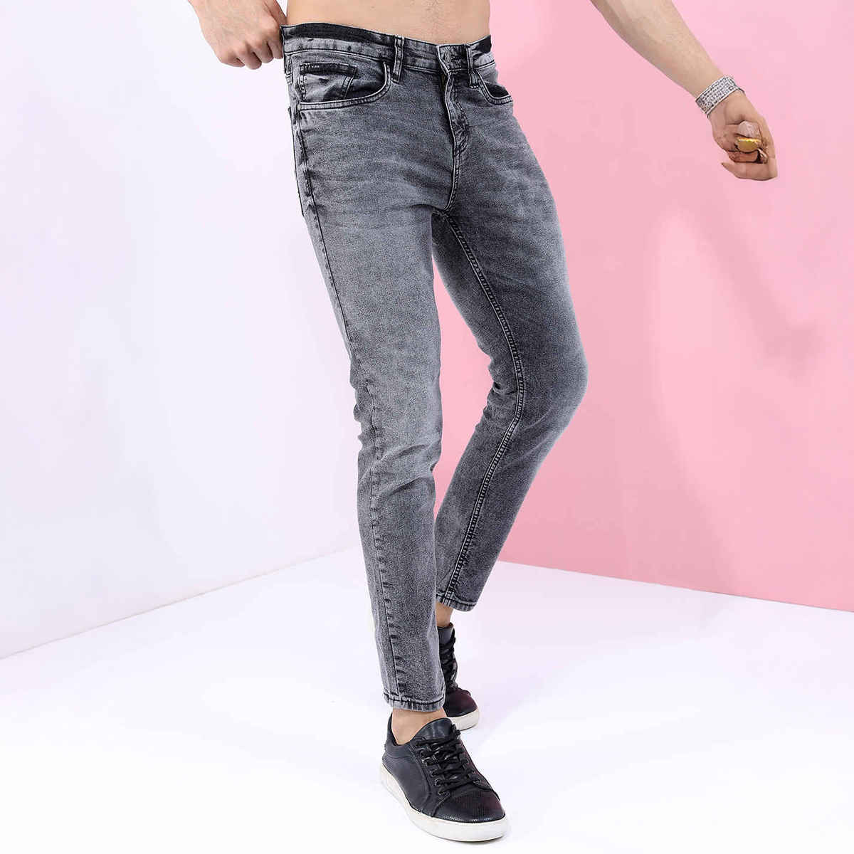 Highlander Men's Tapered Fit Heavy Fade Stretchable Jeans | Grey - 34
