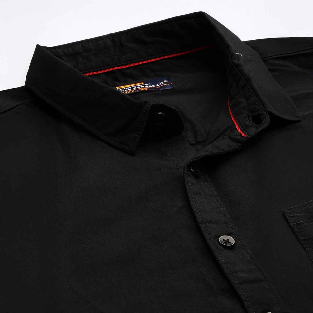 The Indian Garage Co Men's Slim Fit Solid Casual Shirt | Black - S