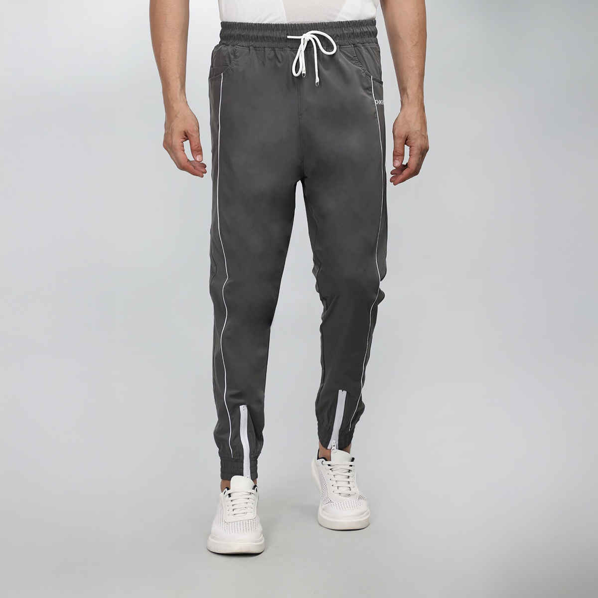 Chkokko Men Sports Track Pant Gym Workout Lower With Pocket Dark Grey White - XL