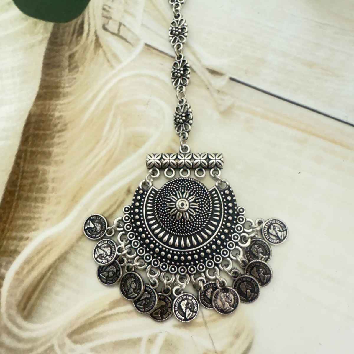 The Opal Factory | Oxidised Jewelry | Large Coin Teeka | Silver