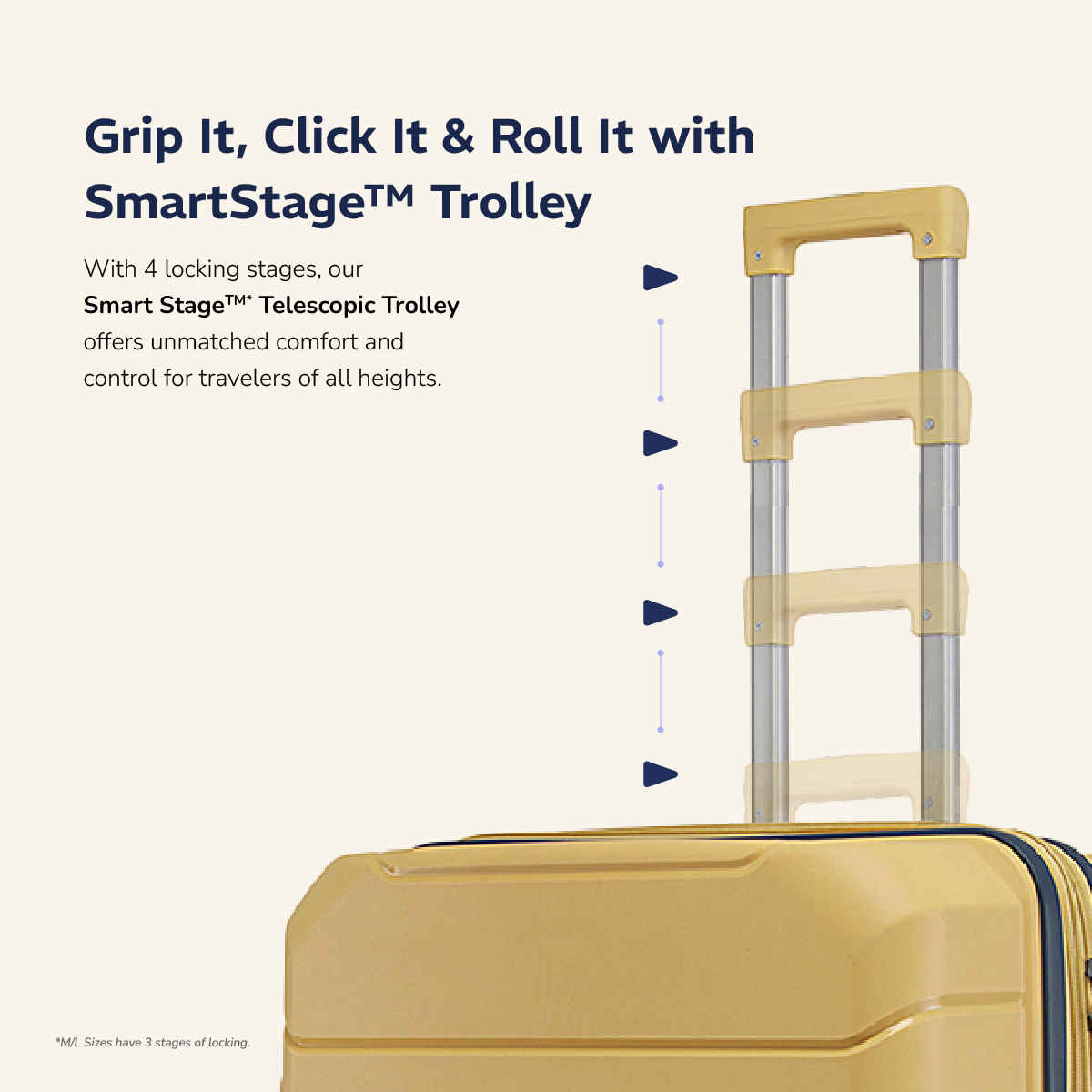 Provogue Cascade Hard-Sided PP Large Size Check-in Luggage Trolley Bag | Golden Yellow - 75 cm