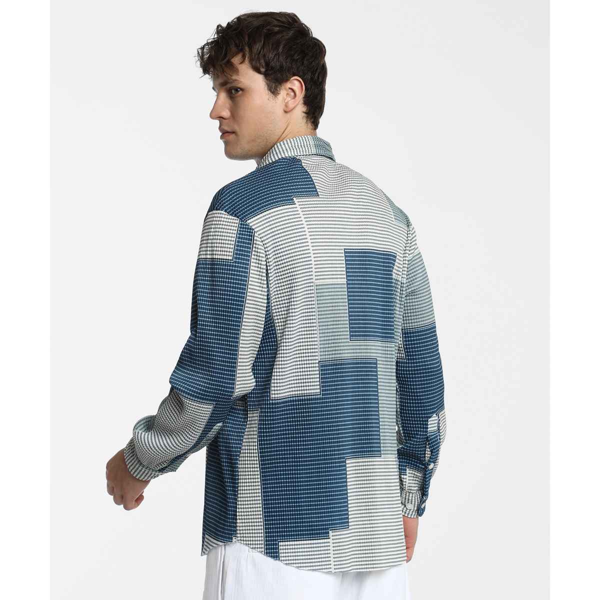 Campus Sutra Men's Retro-Pleat Shirt | Multicolour - S