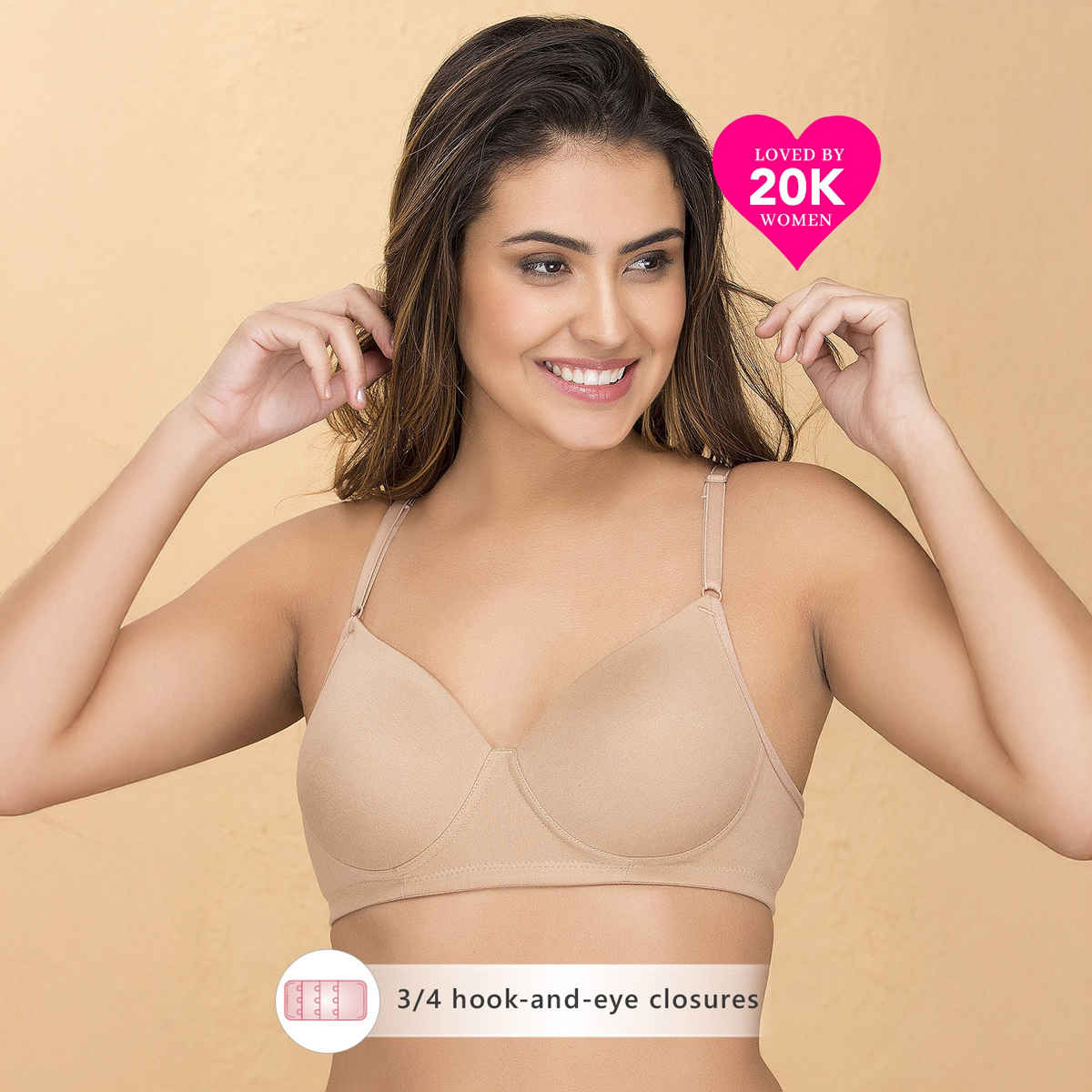 Clovia Women Padded Non-Wired Full Coverage T-Shirt Bra - Cotton Rich | Beige | 38B