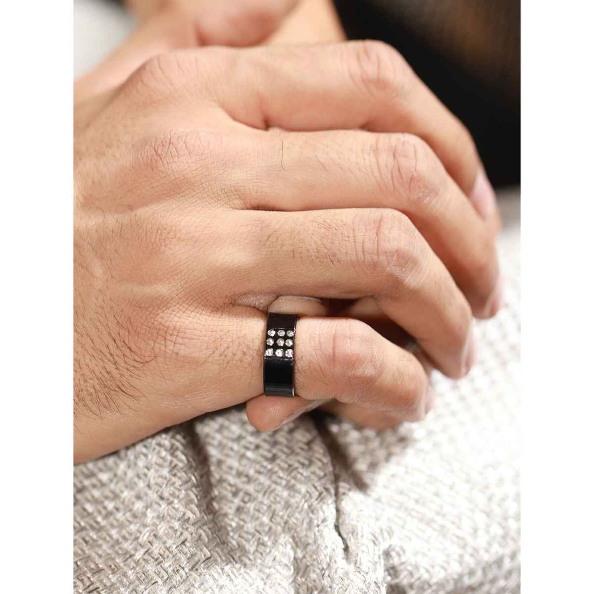 Priyaasi Bold By Priyaasi Black Ad Studded Band Style Ring For Men (Bd-Rng-30010)