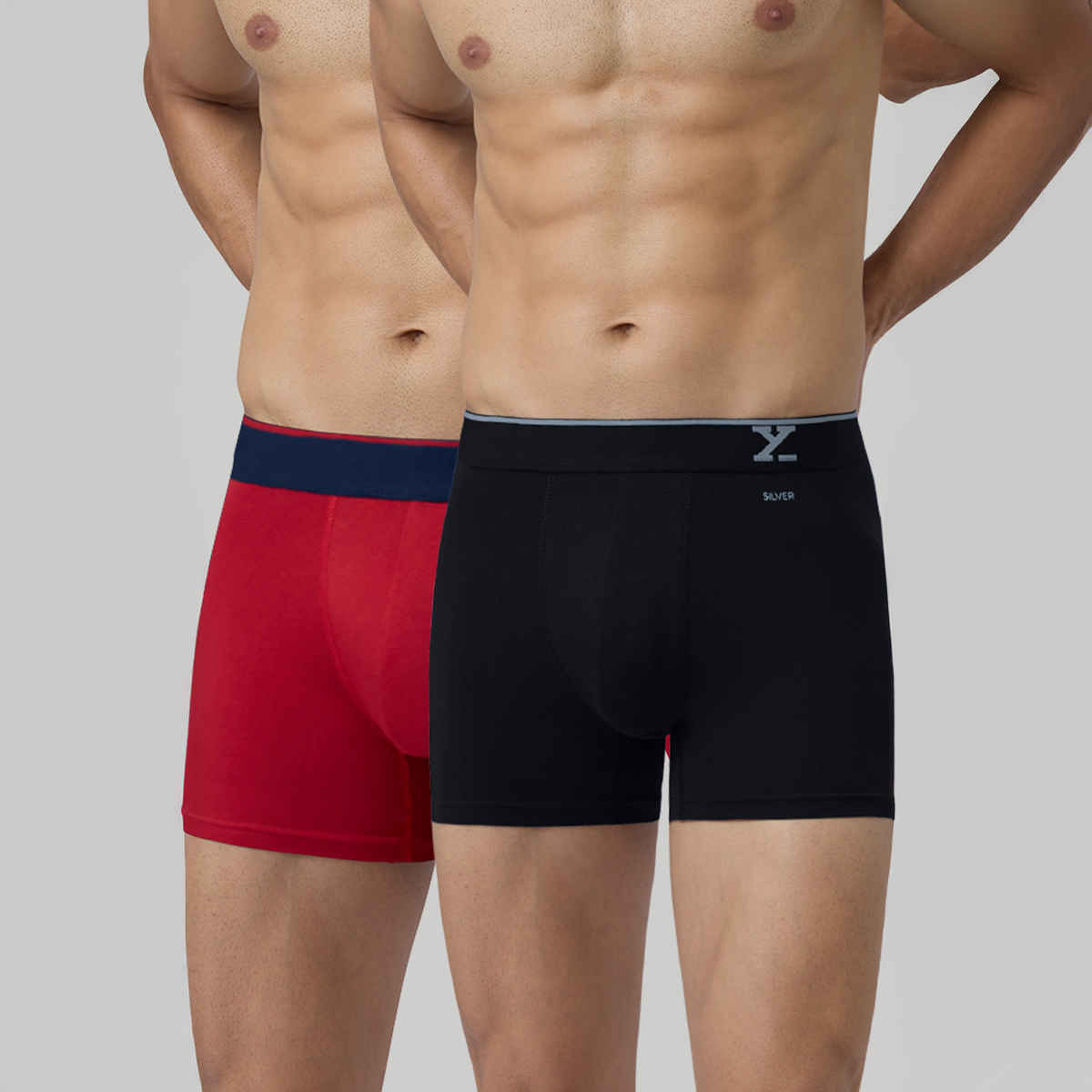XYXX Men's Traq Cotton Solid Trunks Pack of 2, Black and Tango Red| L