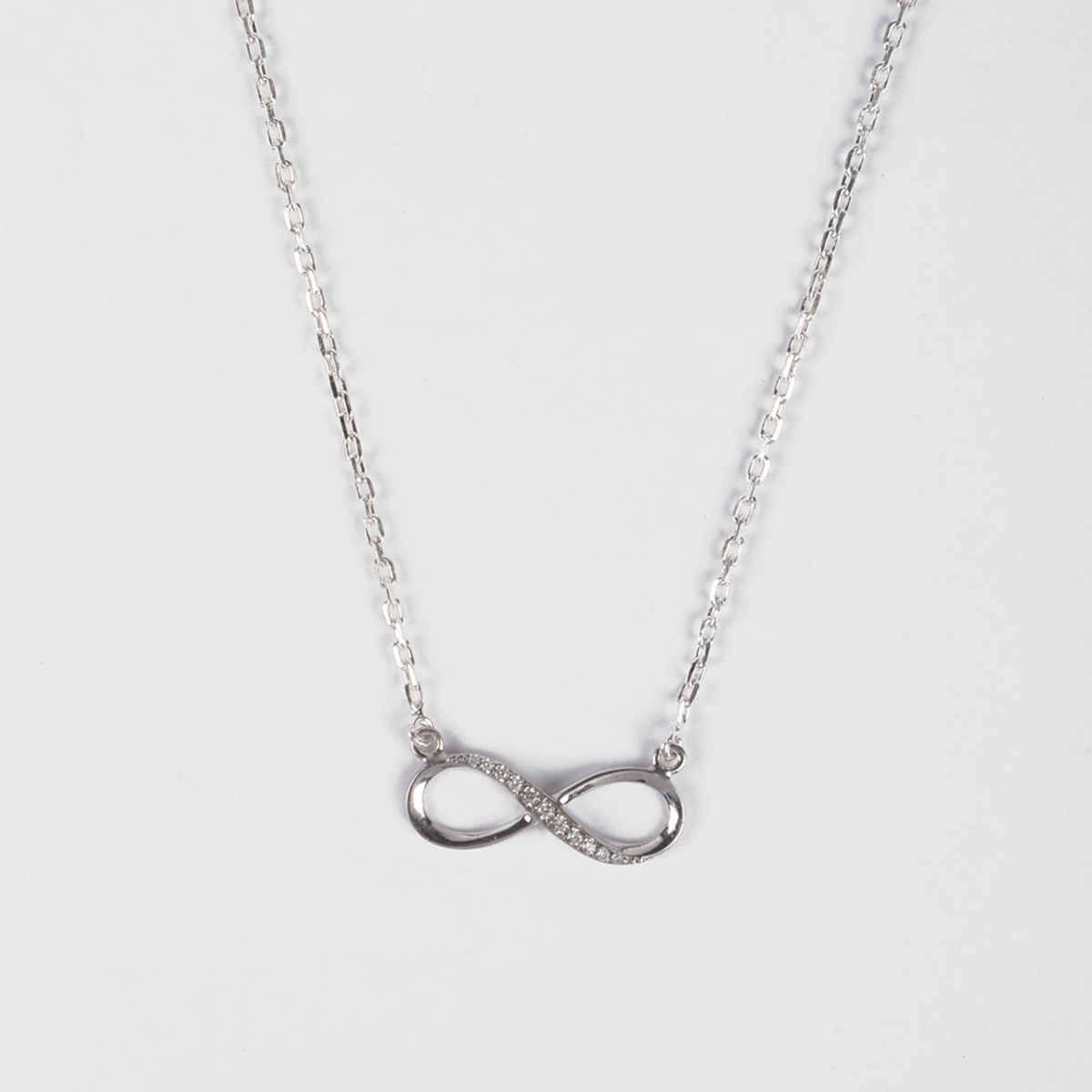 Clara 925 Sterling Silver Infinity Pendant Chain Necklace | Rhodium Plated | Swiss Zirconia
