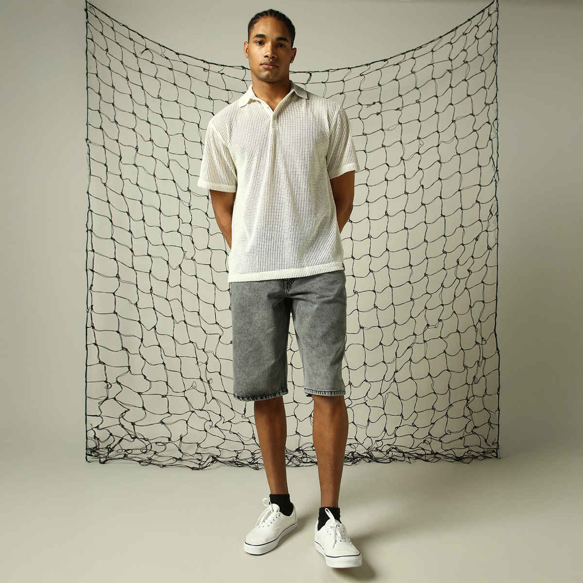 Hubberholme Men's Opaque Solid Cuban Collar Textured Fabric Oversized Casual Shirt | White - 42