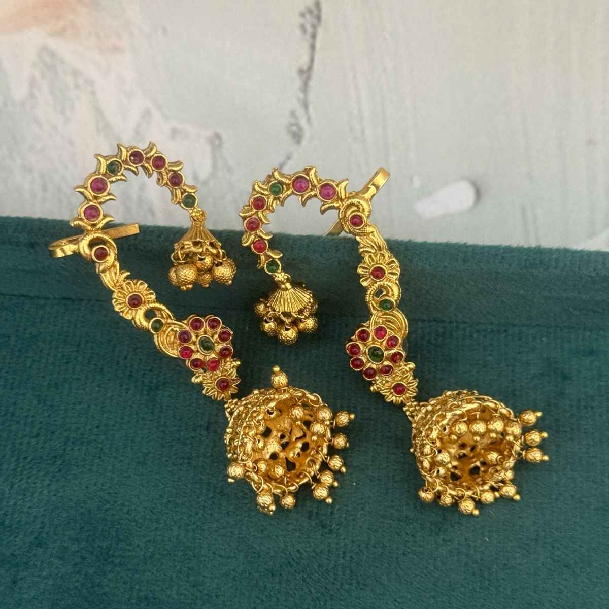 The Opal Factory Temple Jewelry Karnphool Double Jhumki | Gold Multi