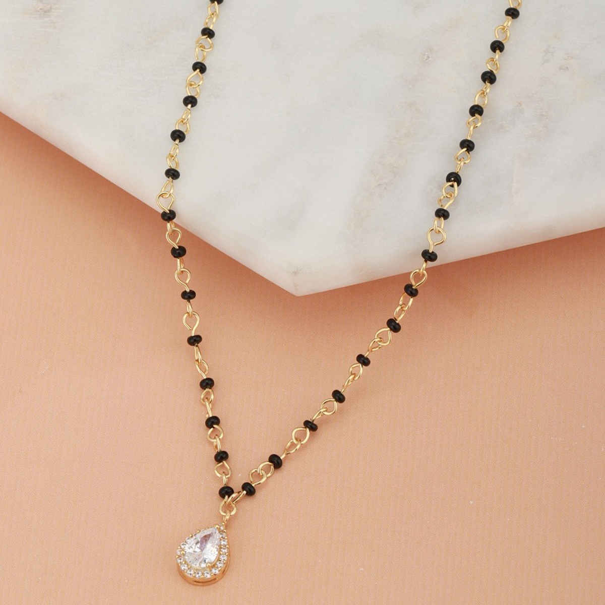 Carlton London 18Kt Gold-Plated CZ-Studded & Artificial Beaded Mangalsutra-B849916N/1