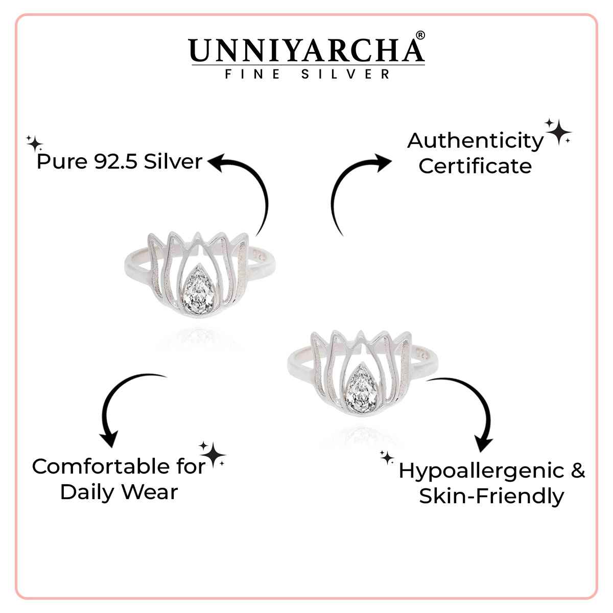 Unniyarcha 925 Sterling Silver Lotus Toe Ring