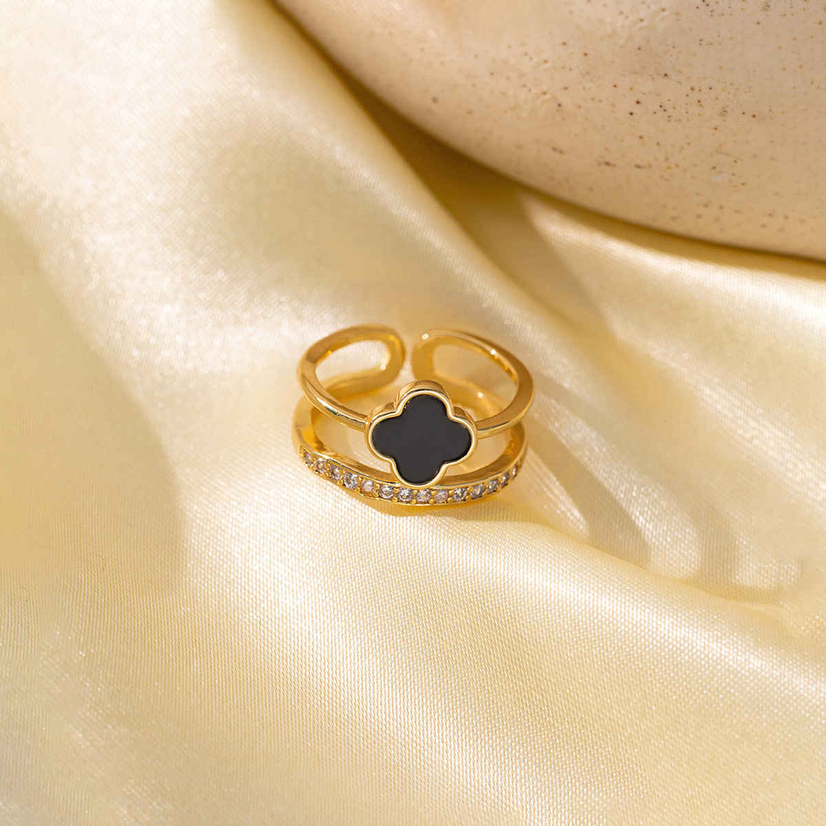 Label She Gold Plated Stainless Steel Clover Adjustable Ring | LS-RNG-72167