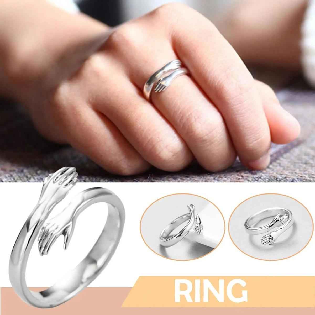 Jewels Galaxy Silver-Plated Hug Shaped Adjustable Hug Day Finger Ring (1 Pack 1 Piece)