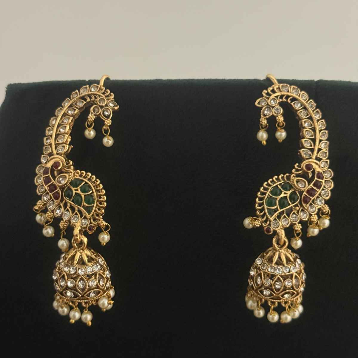 The Opal Factory Temple Jewelry Karnphool Kundan Peacock | Moti Work | Gold Multi