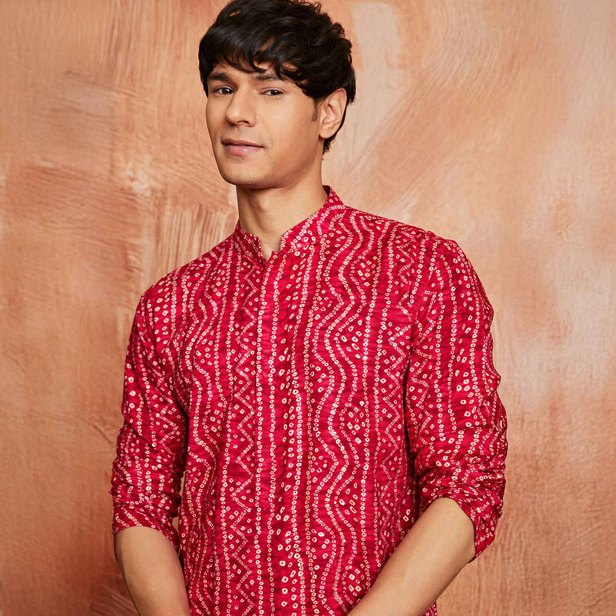 Vastramay Men's Falsa Rayon Kurta | Pink - L