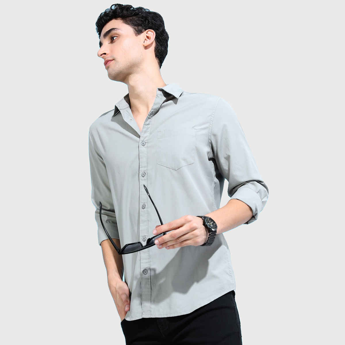 Ketch Grey Solid Slim Fit Casual Shirt | Grey | M