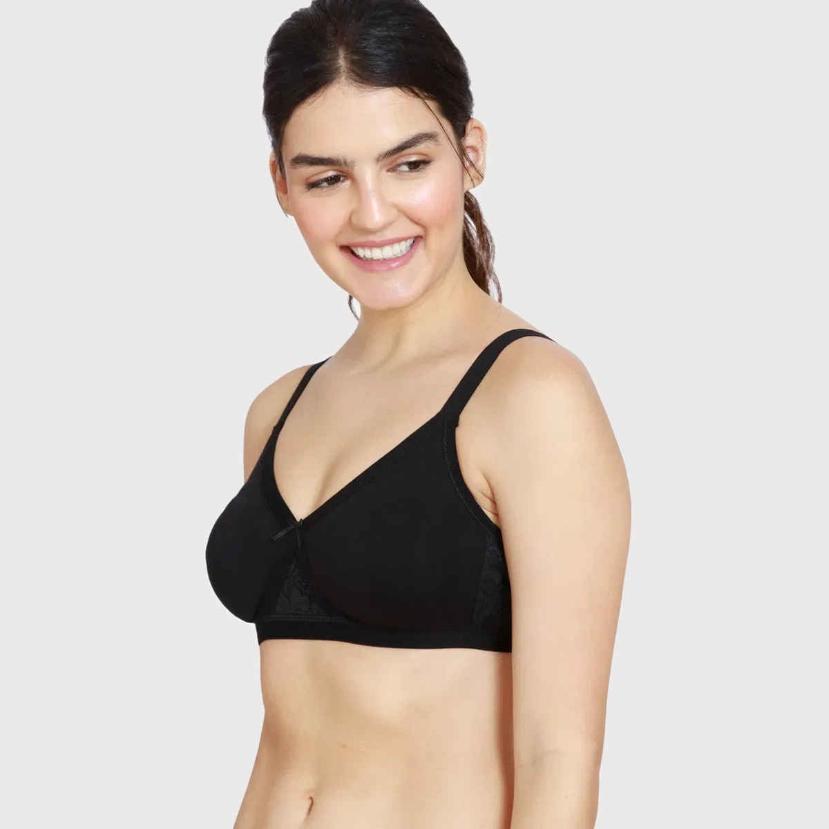 Zivame Women's Single Layered Non Wired Full Coverage T-shirt Bra | Black - 32B