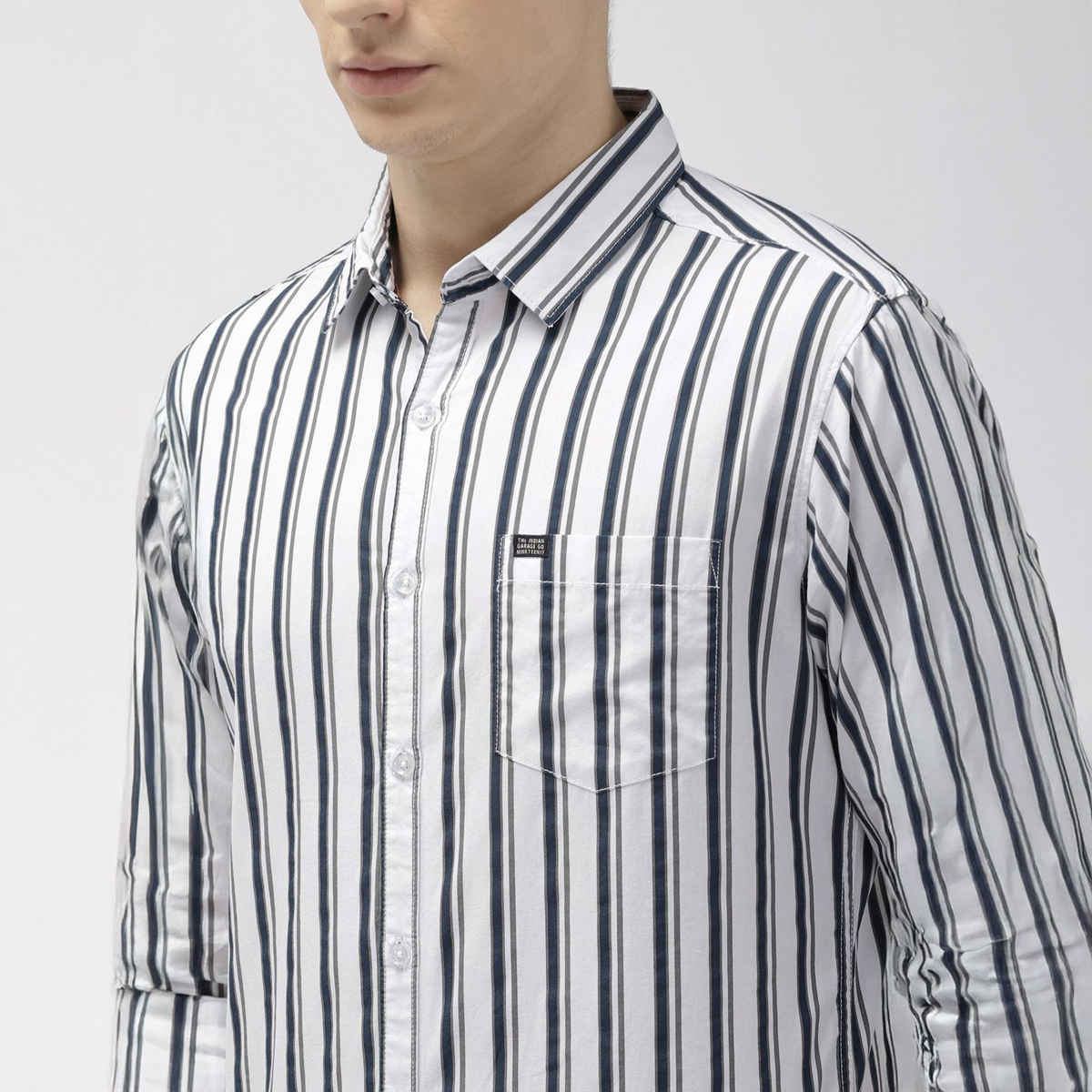 The Indian Garage Co Men's Slim Fit Multi Stripes Casual Shirt | White - XL