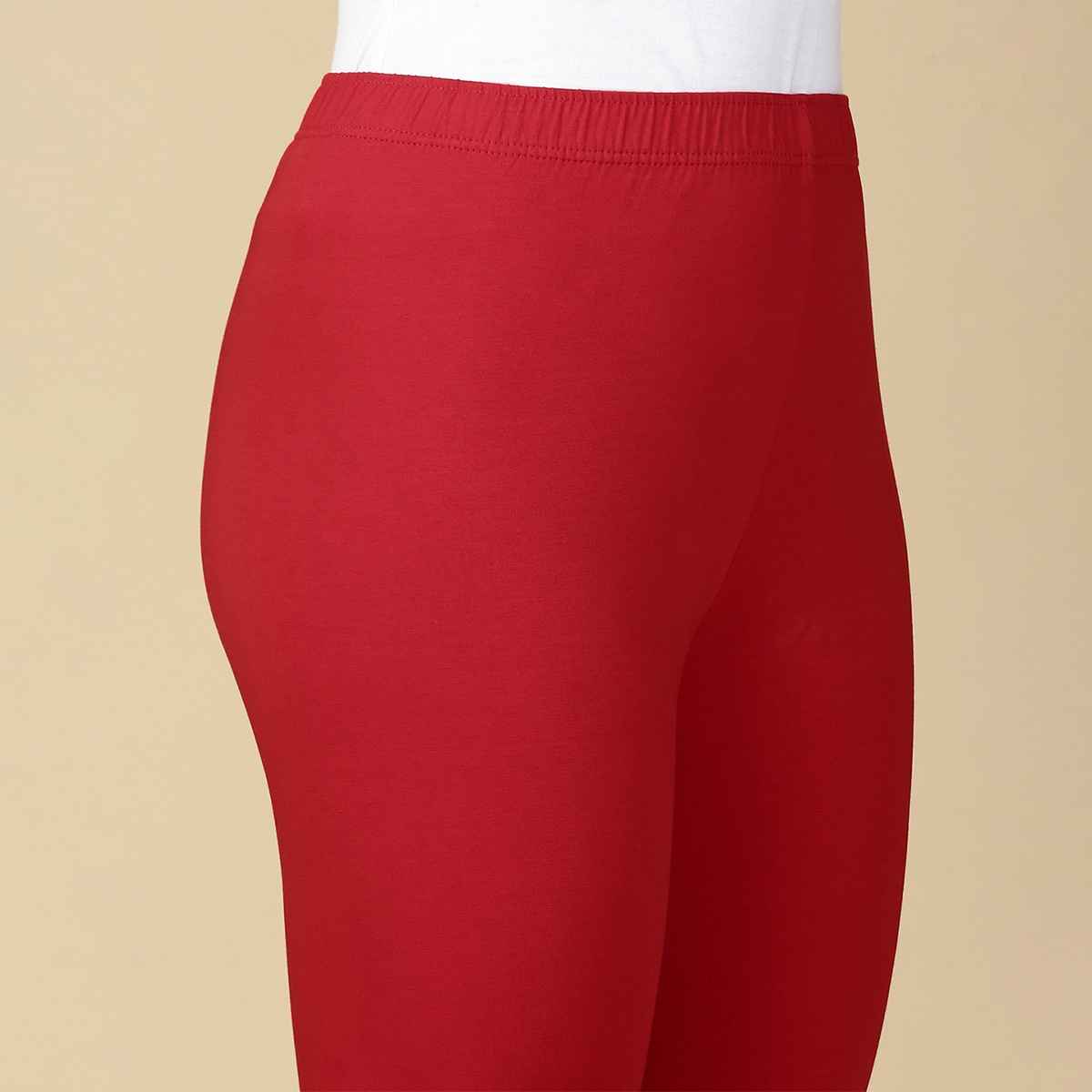 PYNK By Lux Cozi Flexi-Fit 360 Stretch Ankle Length Premium Cotton Leggings | Red|Free Size