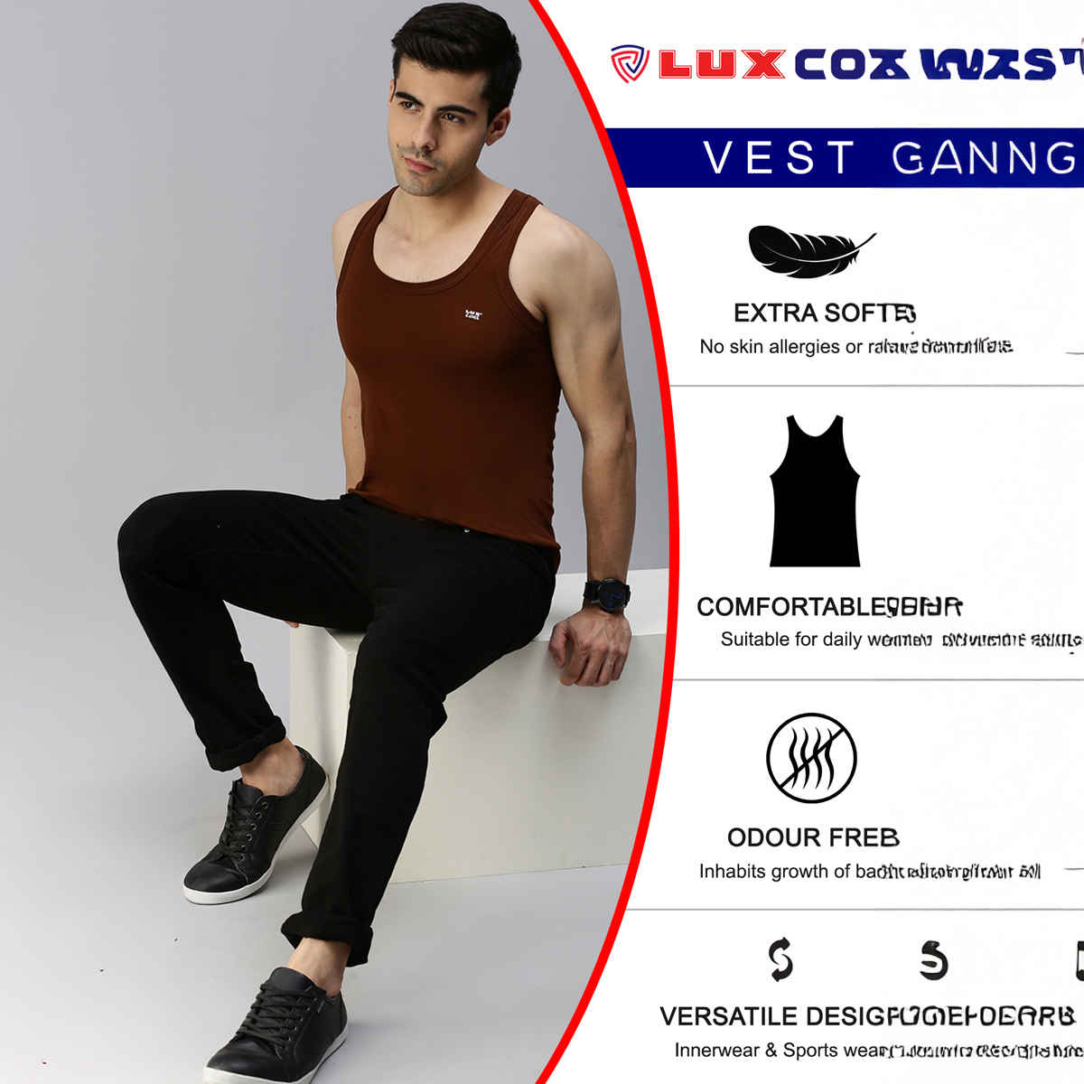 Lux Cozi Men's Colour Cotton Vest | Assorted | 85 - Pack of 3