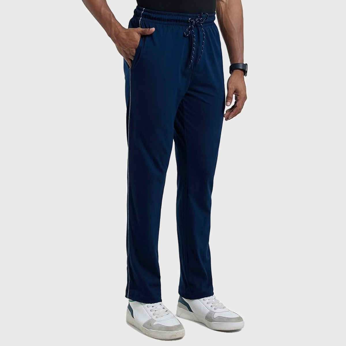 Jockey 9500 Men's Super Combed Cotton Rich Trackpants|Regular Fit|Side Pockets | Navy/Grey Mel-L