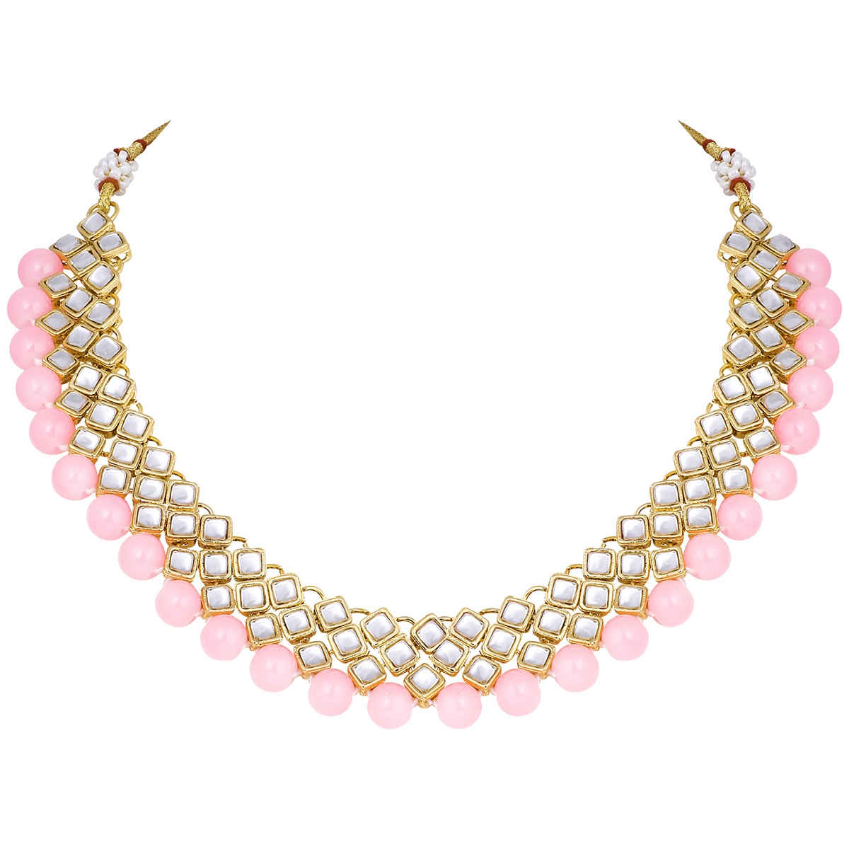 Peora Gold Plated Kundan Pearl Bridal Choker Necklace Jewellery Set With Dangle Earrings For Women