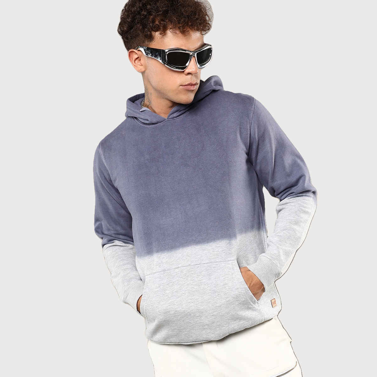 Campus Sutra Men's Hooded Sweatshirt | Blue - XL