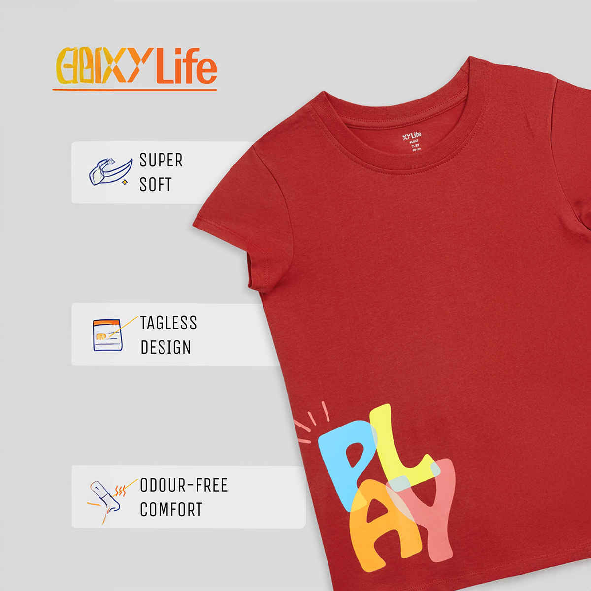 XY Life Girl's Playmate Intelliease Combed Cotton T-shirt | Dark Red - 7 to 8 years