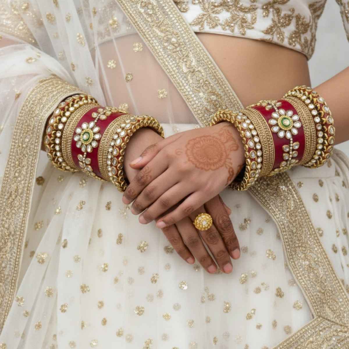 The Opal Factory Designer Kundan & Diamante Chuda | Red - Size 2.6