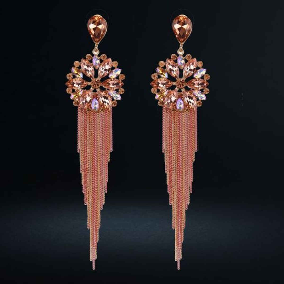 YouBella Jewellery Crystal Tassel Handmade Earrings For Girls And Women - Peach