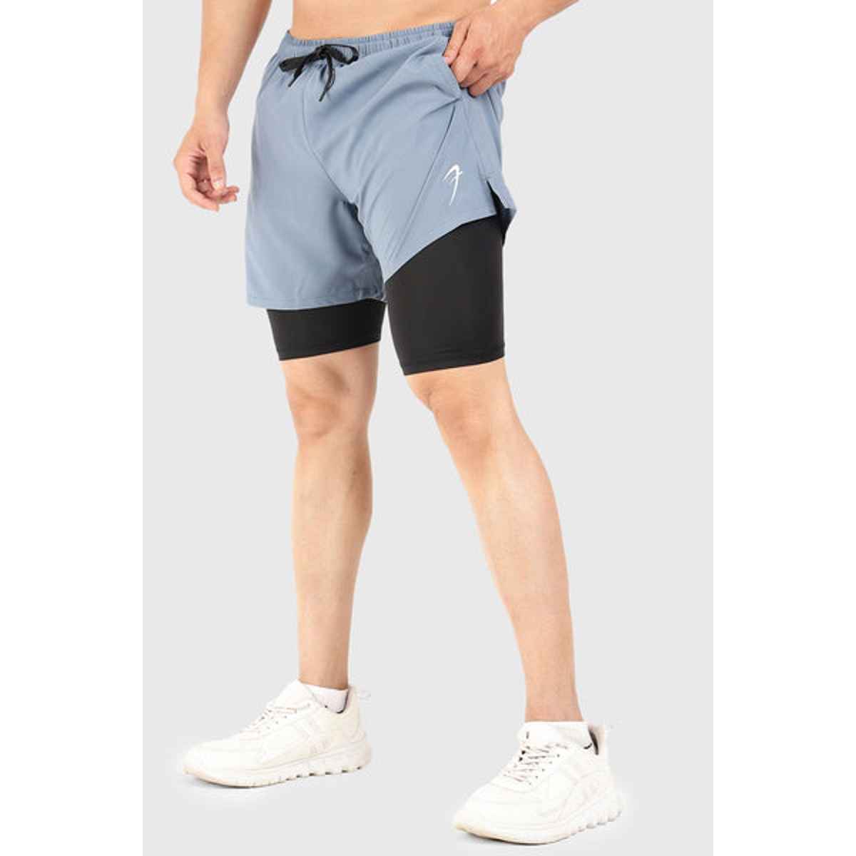 Fuaark Men's 2 in 1 5 Inch Compression Shorts | Light Grey - L