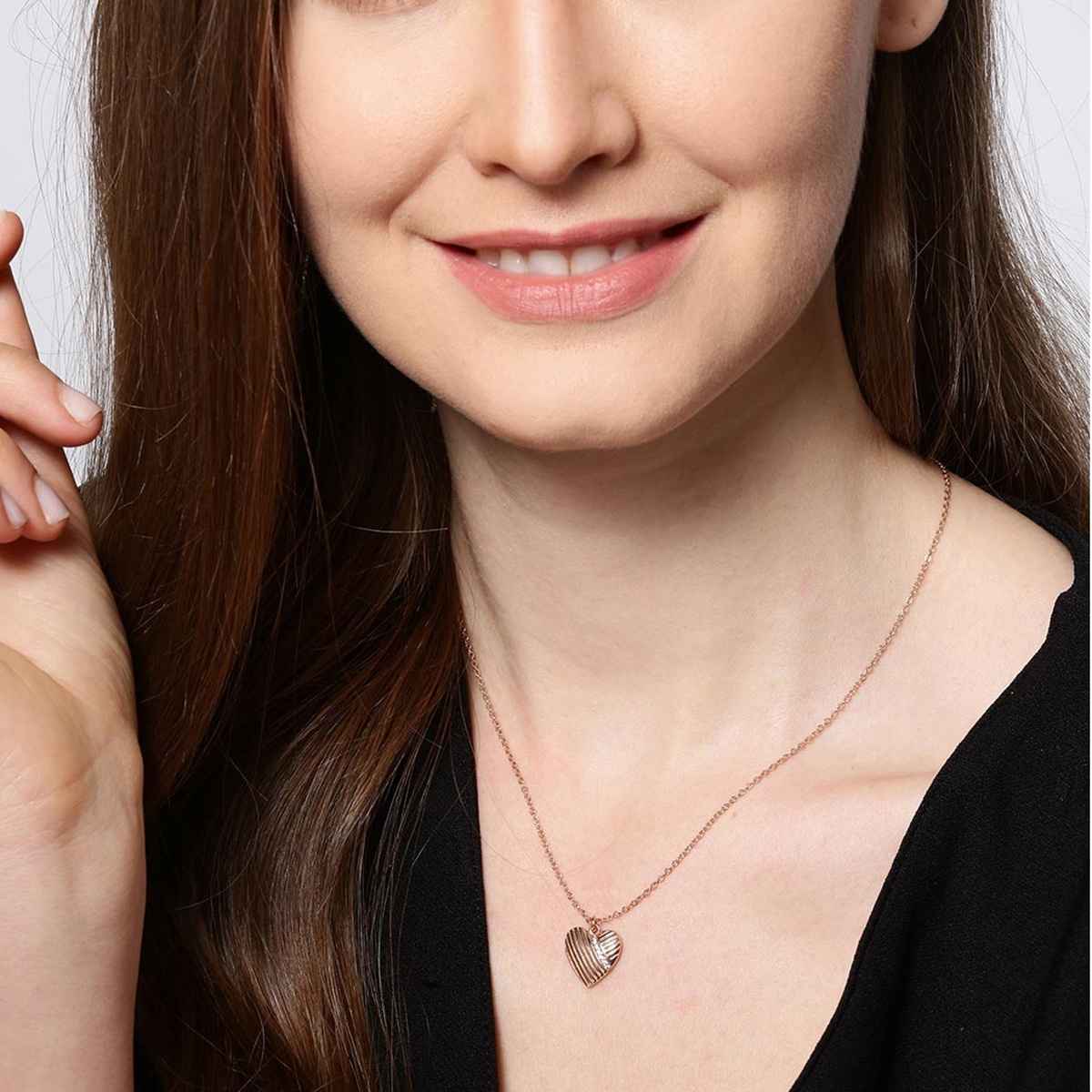 Carlton London 18kt Rose Gold Plated with CZ Heart Pendant with Chain | B772601N-1