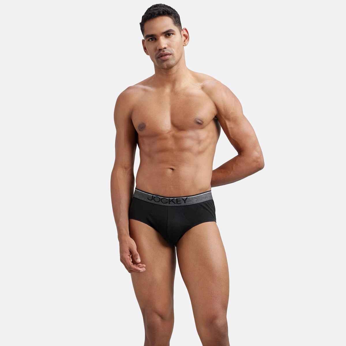 Jockey 8037 Men's Super Combed Cotton Underwear Solid Brief|Ultrasoft Waistband|PO2 | Black-M