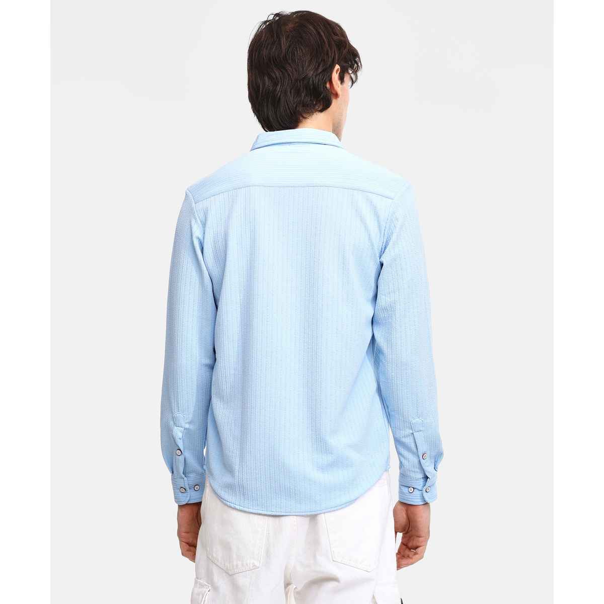 Campus Sutra Men's Stripe - Creased Shirt | Baby Blue - M