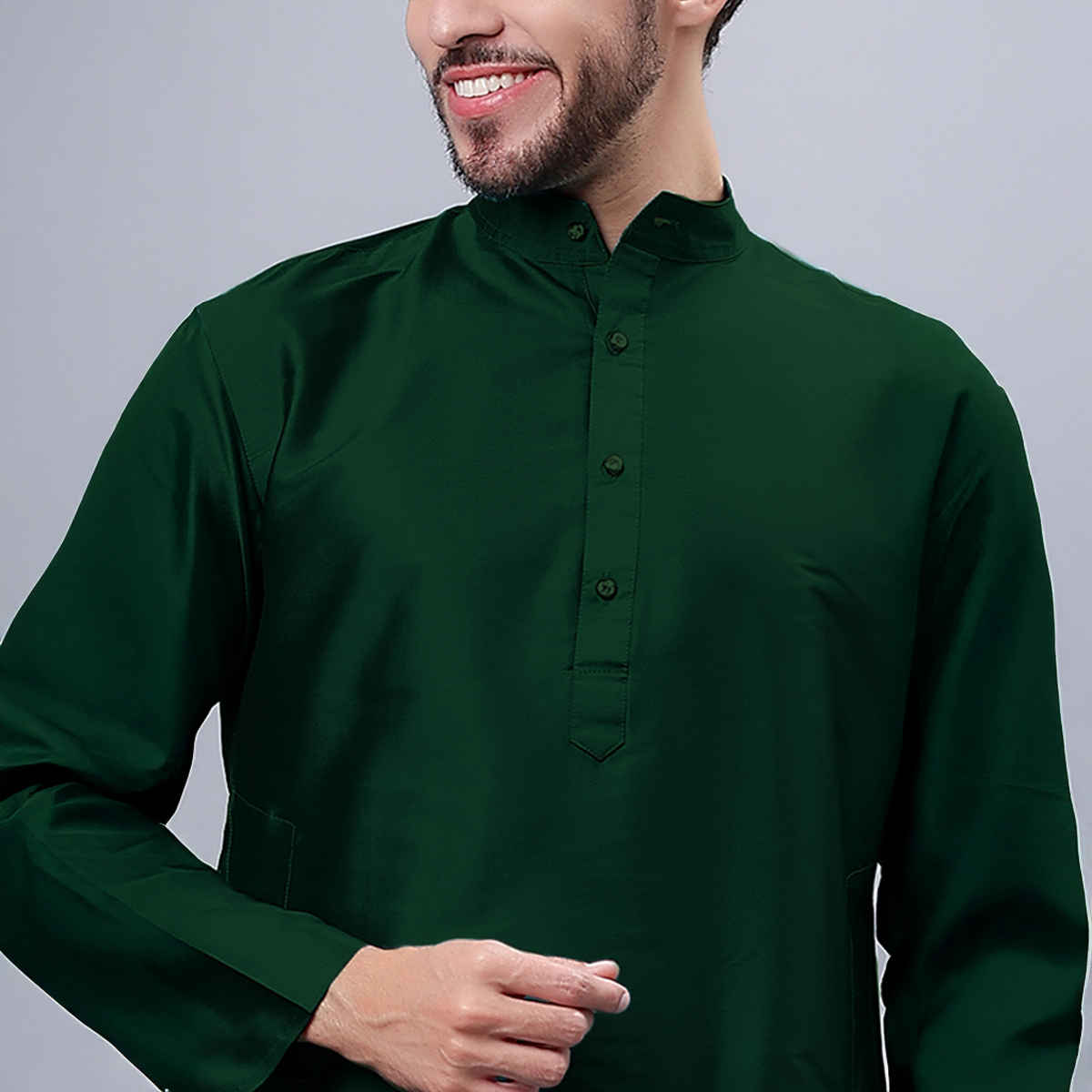 Mad Over Print Men's Silk Blended Kurta | Green - L