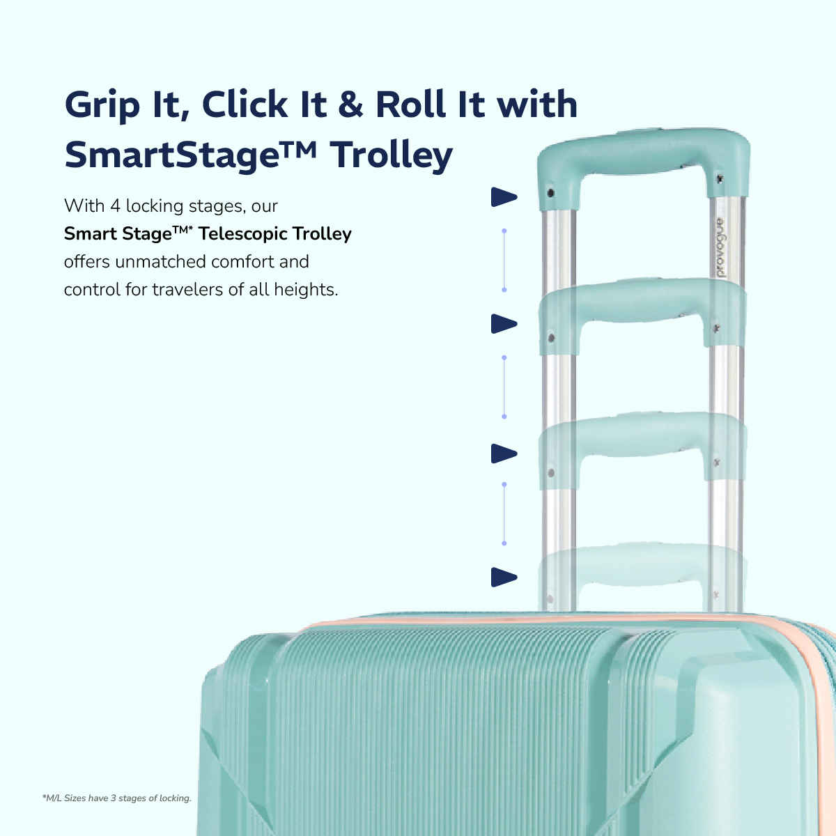 Provogue Lumina Hard-Sided PP Medium Check-in Luggage Trolley Bag | Turquoise Blue - 65 cm