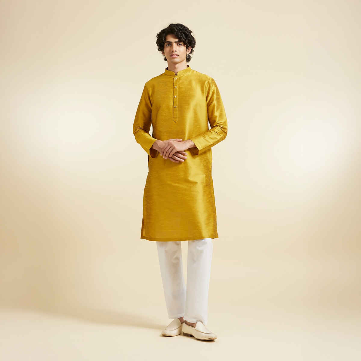 Diwas By Manyavar Men's Plain Classic Kurta | Yellow - L