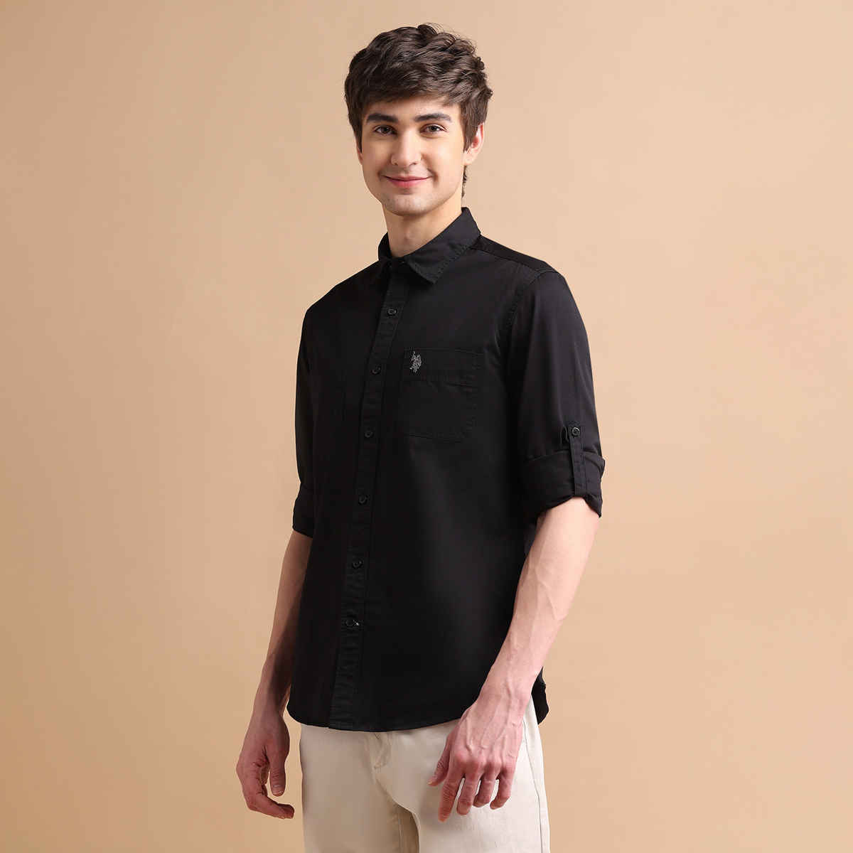 USPA Cotton Casual Shirt For Men - Black - M