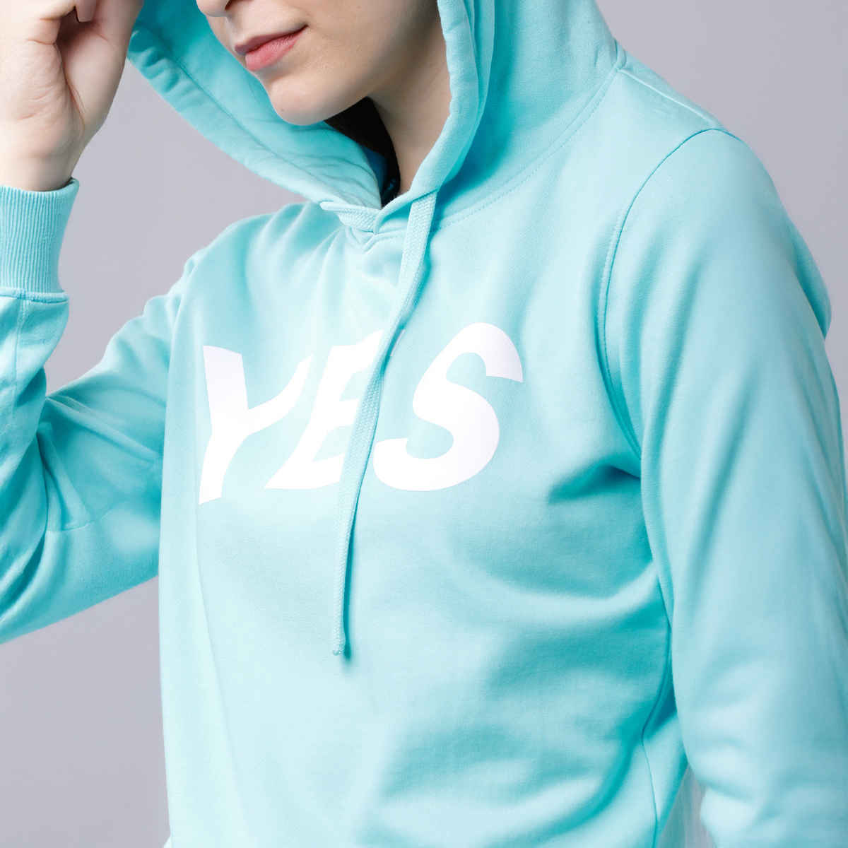 Tokyo Talkies Women's Printed Hooded Sweatshirt | Angel Blue - S