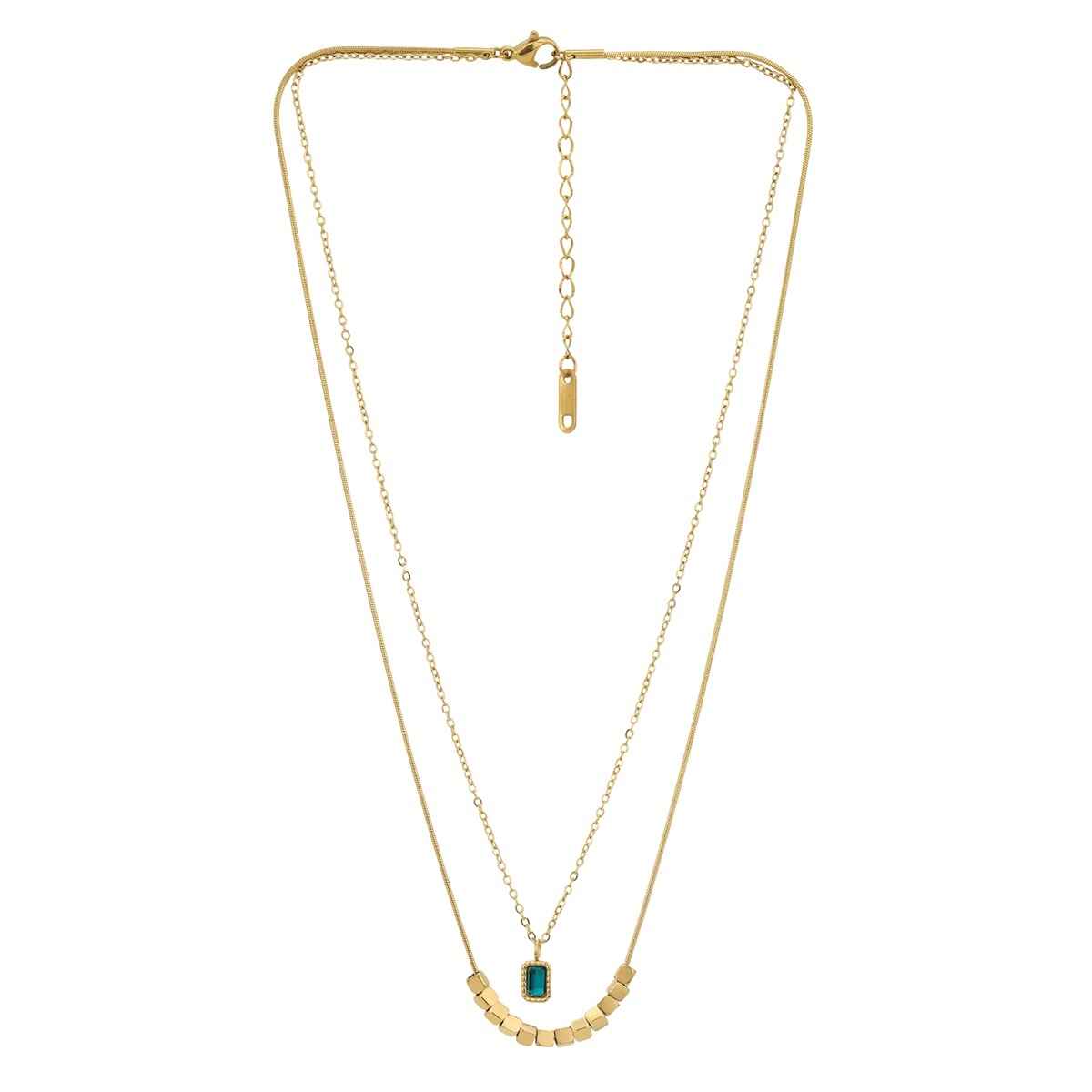 Carlton London Gold Plated with Glass Bead Layered Necklace | FJN4889