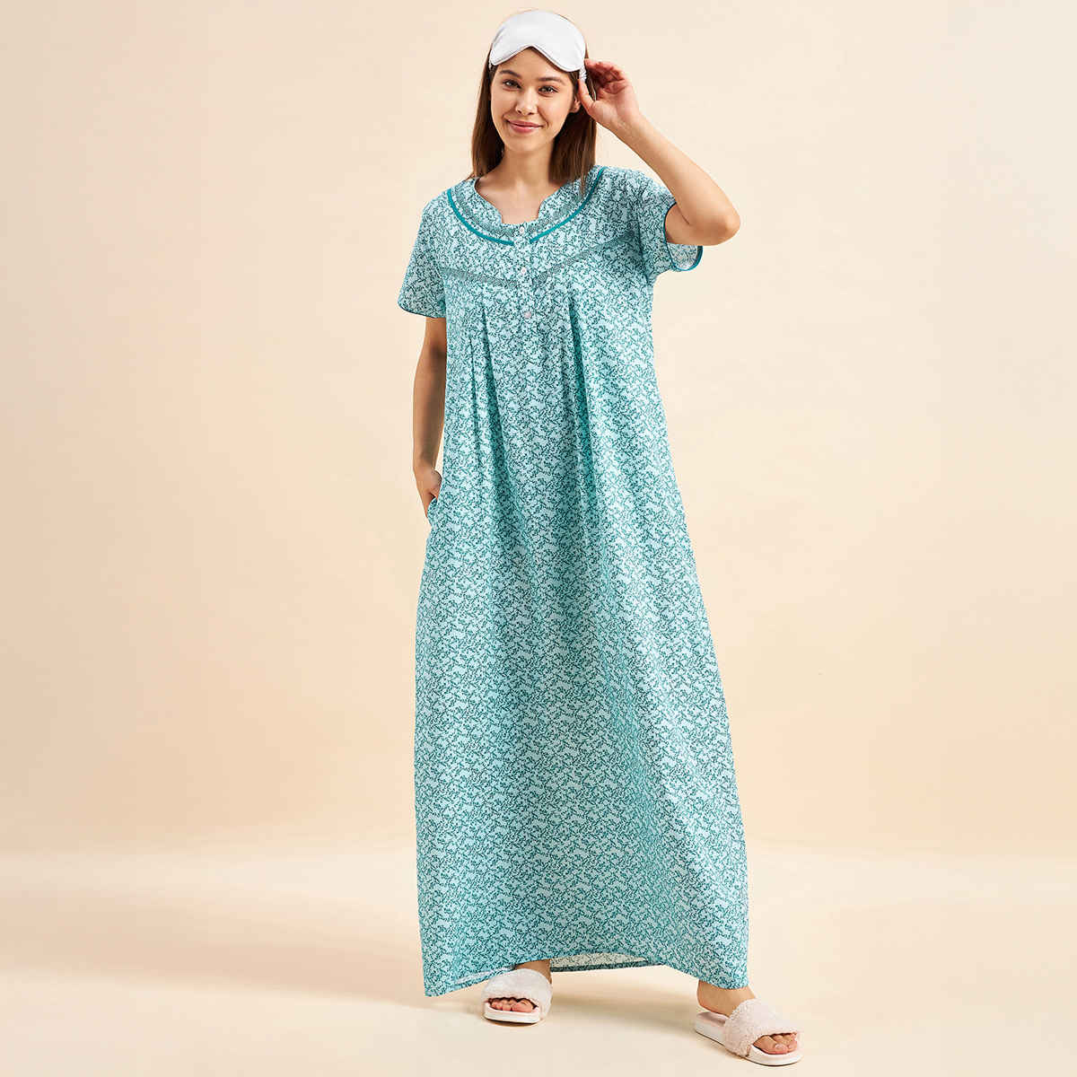 Sweet Dreams Women Half Sleeves Night Gown - M Ocw | 2992 Mint