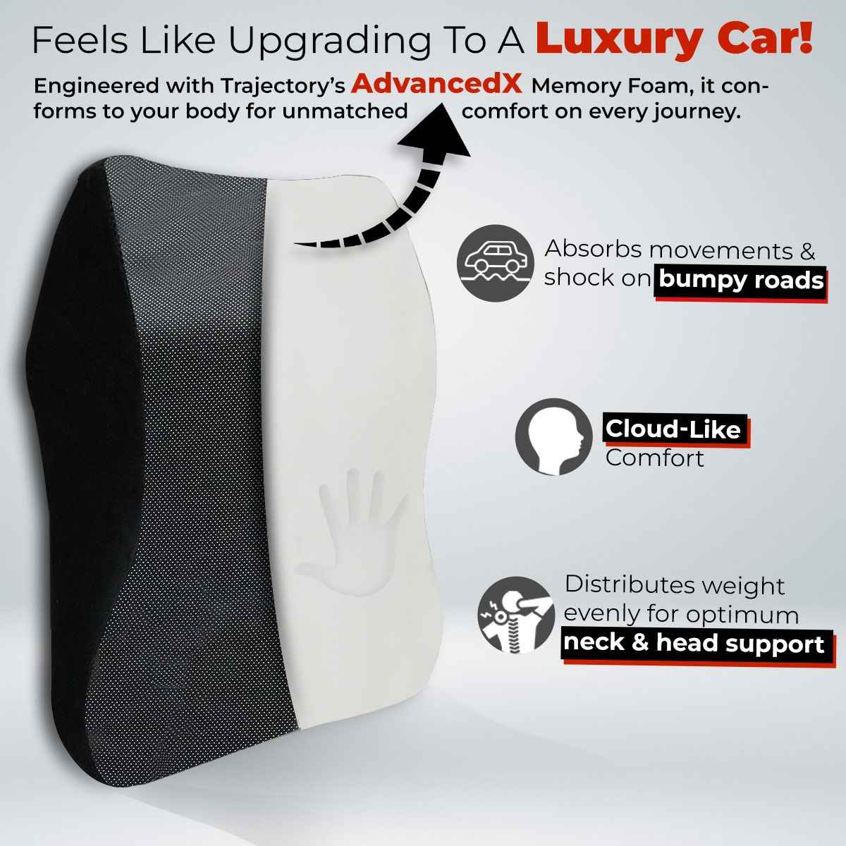 Trajectory Memory Foam Car Headrest Pillow for Neck Pain - Travel & Driving