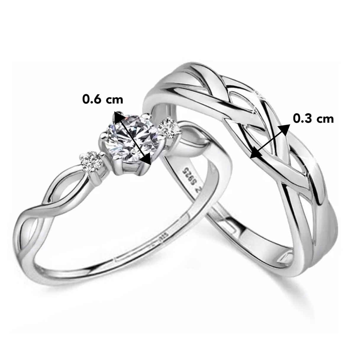 Peora Silver Plated Classic Solitaire Couple Rings Jewellery Gift Sets for Unisex