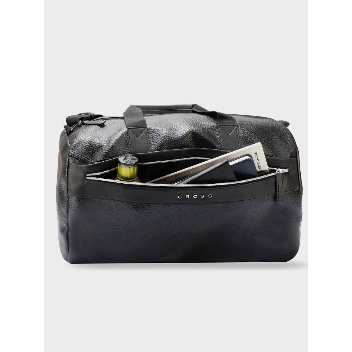 Cross Unisex Solid Vegan Leather 24 L Top Handle Duffle Bag | Black