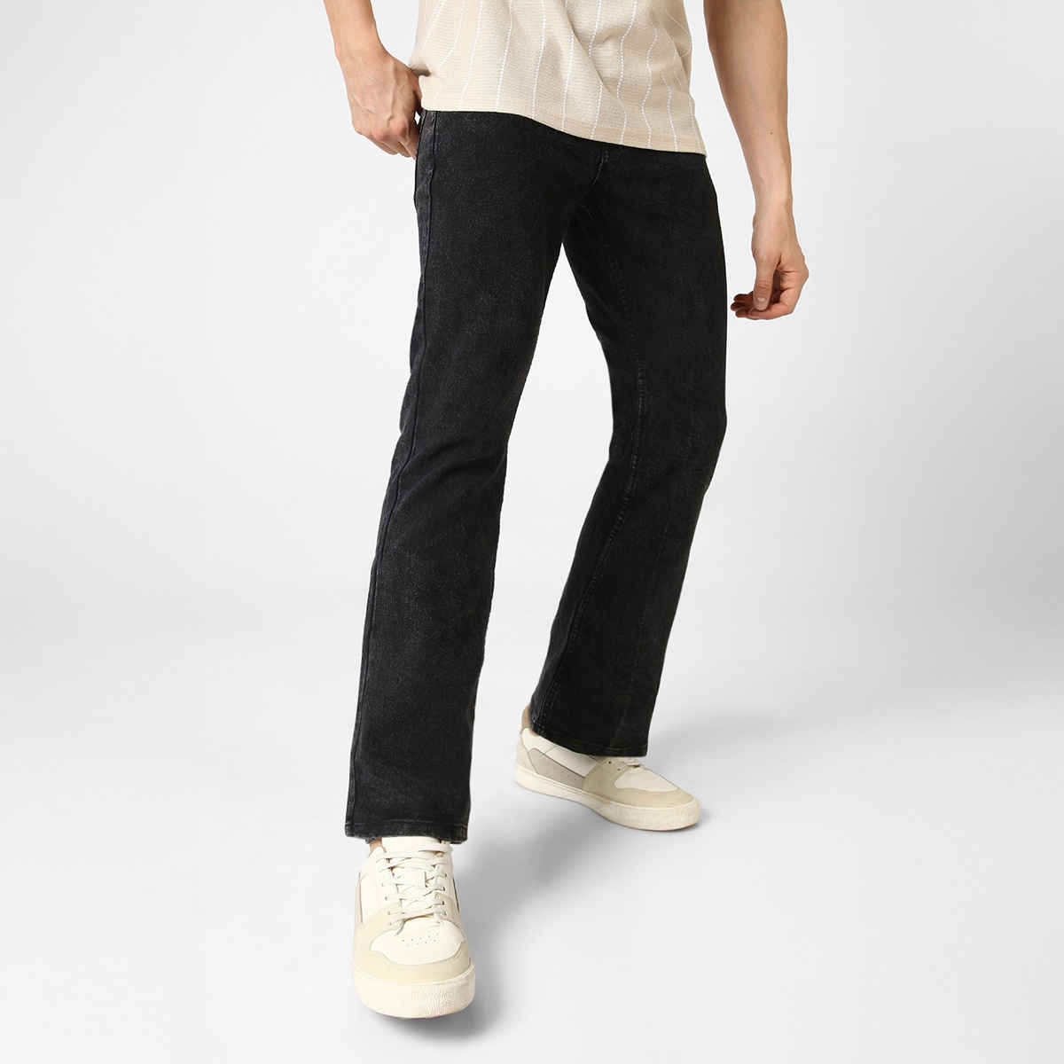 Urbano Fashion Men's Bootcut Jeans Washed Stretchable | Black | 32